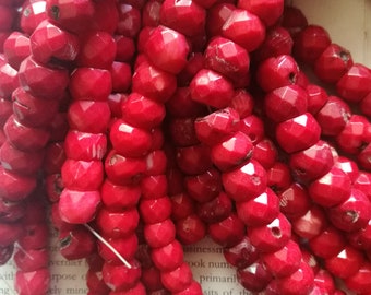 12mm coral faceted rondelle beads, 12mm red coral heishi beads, coral rondelle beads, 15.5 inch