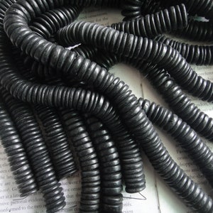 15mm tumbled coconut heishi beads, black color, 15.5 inch.