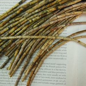 Picture jasper tube beads 4x13mm, semi precious cylinder beads.15.5&quot; strand long.