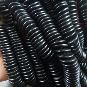 110 beads, finely crafted 15mm tumbled coconut heishi beads, black color