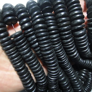 13mm tumbled coconut heishi beads, black color, 15.5 inch.