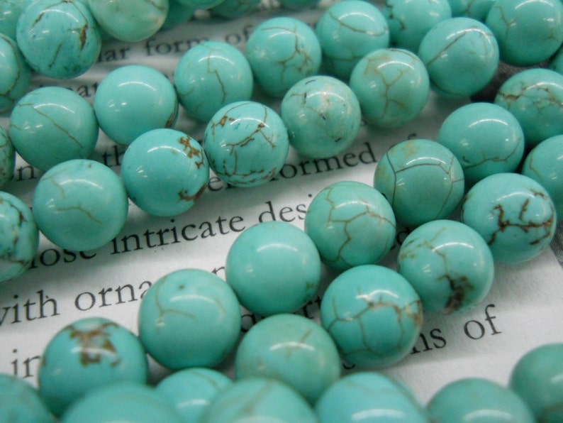 wholesale-3 strands-4mm, 6mm, 8mm, 10mm natural stablized howlite turquoise round beads. image 3