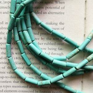 Turquoise tube beads 4x13 mm, geuine howlite turquoise, 15.5 inch long