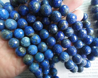 14mm natural Lapis Lazuli faceted round beads, 15.5 inch.