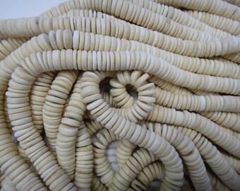white - 10mm tumbled coconut heishi beads, 15.5 inch