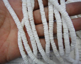 6mm natural white shell heishi beads, 24 inch