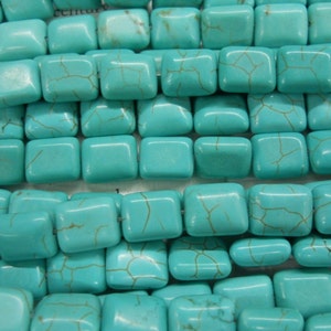 10x8mm turquoise flat cube beads, flat square beads. 16&quot; strand long