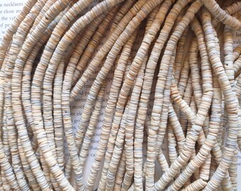 5mm sea shell heishi beads, nature gray shade beige shade shell chip beads, 24 inch