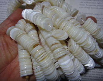 100 beads, 15mm natural shell heishi beads, nature MOP disc beads