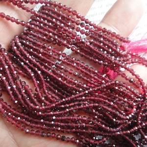 6 strands, Genuine garnet sparking tiny 3mm faceted round beads,