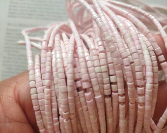 Pale purple Very smooth nature shell heishi beads,  3mm, 22 inch