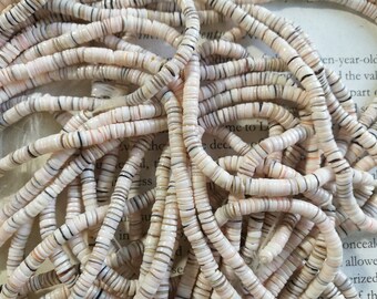 4mm sea shell heishi beads, natural MOP heishi chip beads, 24 inch