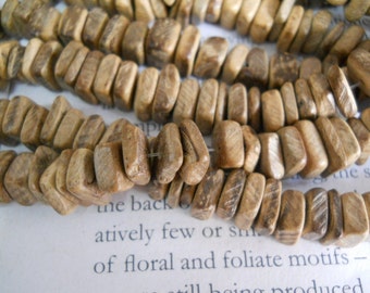 Square heishi beads, full strand 16" long 7-8mm natural coconut shell bead, brown color.