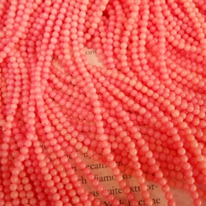 3mm round pink coral beads, 15.5 inch