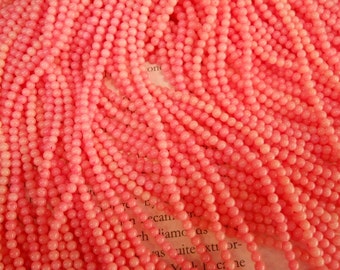 3mm round pink coral beads, 15.5 inch