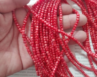 4mm sea shell heishi dyed red beads, natural MOP heishi rondelle beads, 15.5 inch