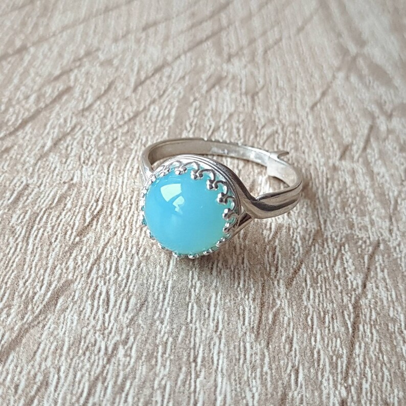 925 Sterling Silver Blue Chalcedony Ring Free Ring Size