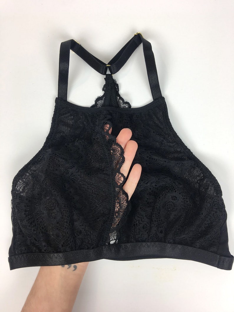 AK Lingerie obsidian Melonie High Neck Lace Bralette XS-3X | Etsy