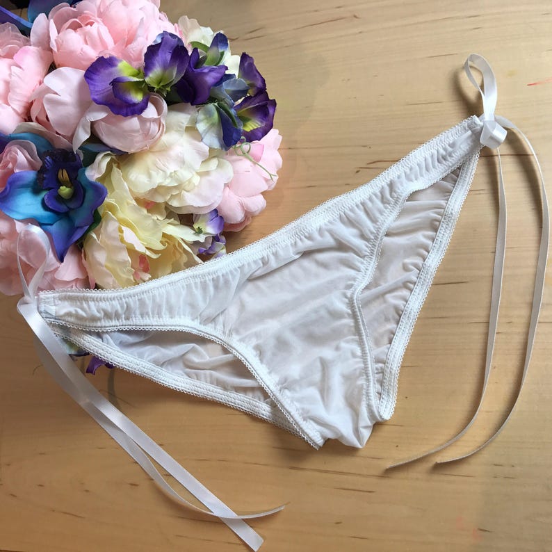 Satin Ribbon Tie Side Sheer White Mesh Bikini Style Panties | Etsy