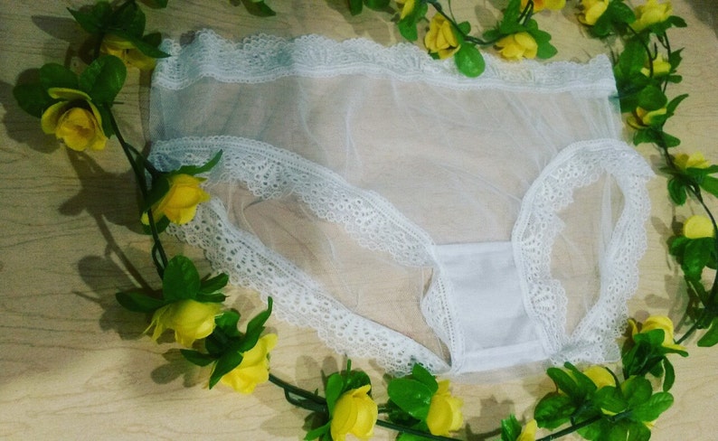 Elegant White Sheer Mesh Lace Panties XS-L Minimalist Bridal Lingerie