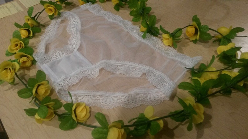 Elegant White Sheer Mesh Lace Panties XS-L Minimalist Bridal Lingerie