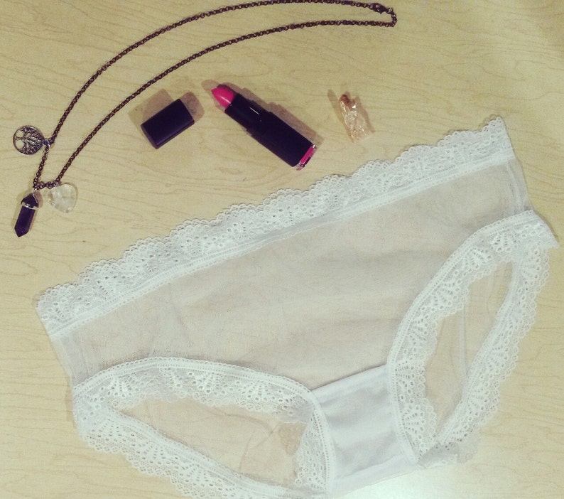 Elegant White Sheer Mesh Lace Panties XS-L Minimalist Bridal Lingerie