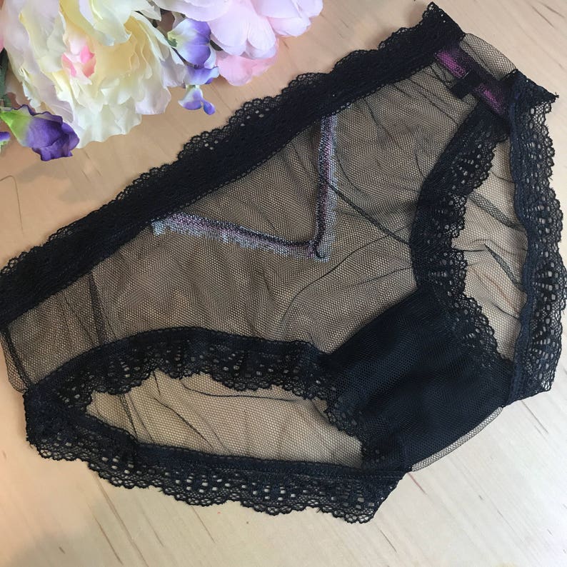 Sheer Black Mesh Panties Lace Edge XS-5X bridal aesthetic | Etsy