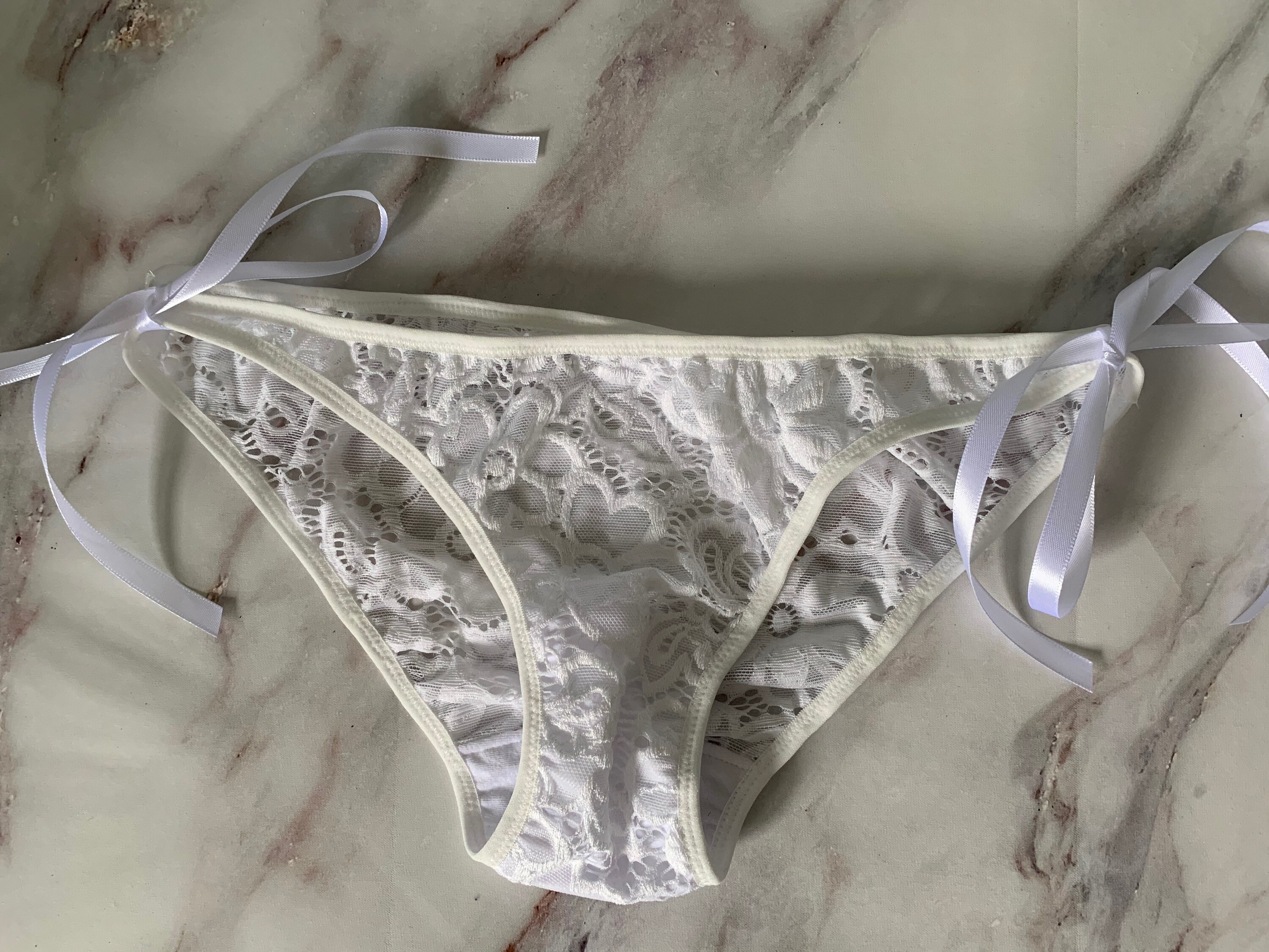 Sheer Lace Panties Satin Ribbon Tie Side Bikini Style Panties Etsy