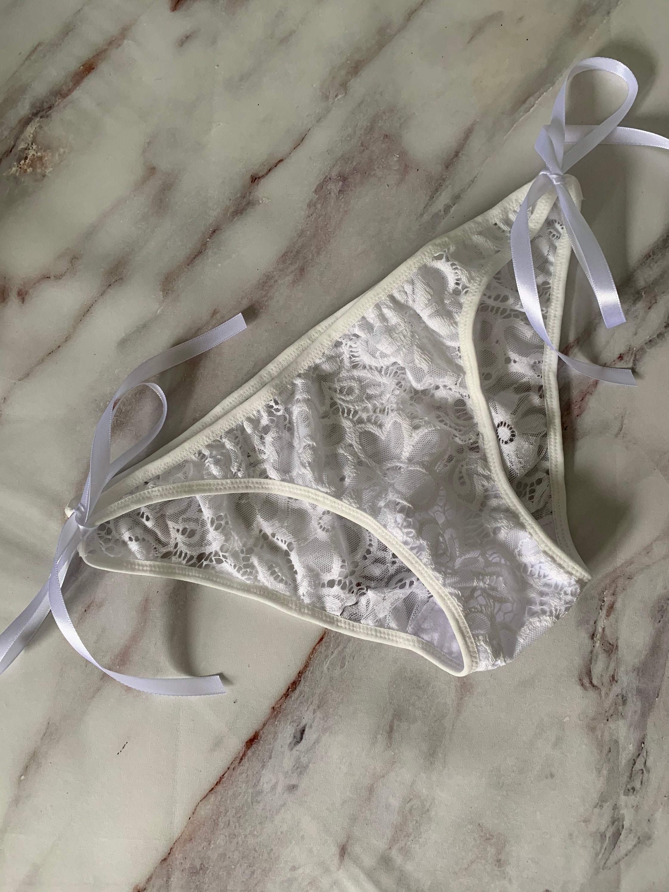 Sheer Lace Panties Satin Ribbon Tie Side Bikini Style Panties Etsy