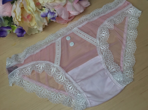 Lacey Pastel Pink Sheer White Lace Panties XS-5X Bridal | Etsy