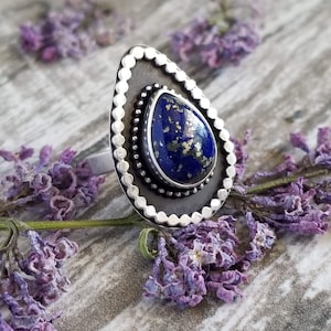 Lapis Lazuli Statement Ring, Sterling Silver Boho Ring, Sz 6, Silver Lapis Ring, Boho Ring, Silver Statement Ring, Handmade Silver Ring
