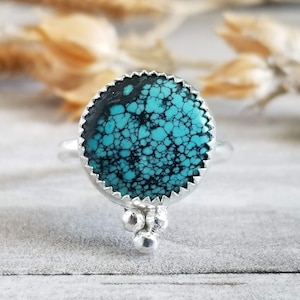 Natural Turquoise Ring, Sterling Sz 7.5, Silver Turquoise Ring, Boho Ring, Turquoise Jewelry, Handmade Turquoise Ring, Boho Turquoise Ring