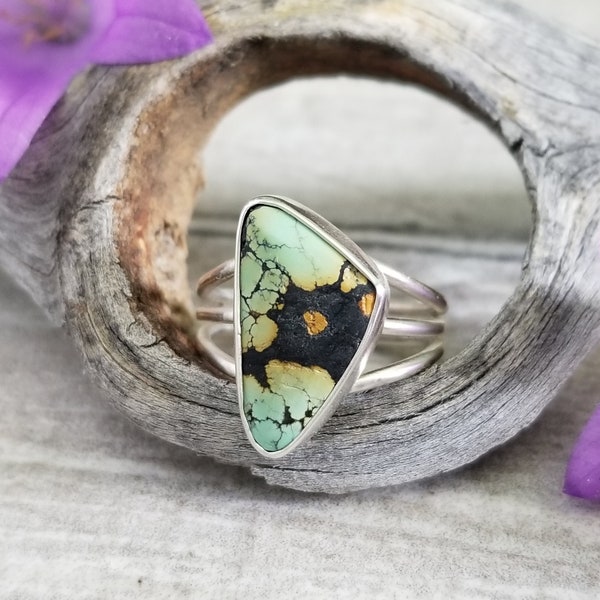 Black Jack Turquoise Ring, Sterling Silver Boho Stacker, Natural Turquoise Ring, Stacker Ring, Triangle Ring, Womens Turquoise Ring