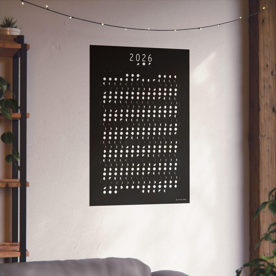 2026 Moon Phase Calendar Poster | Lunar Phases Wall Art With Matte ...