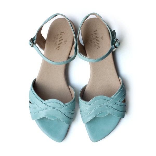 Sale! 50% off! Mint Michelle Sandals,  Handmade Leather shoes, green Shoes, Women heels sandals free shipping