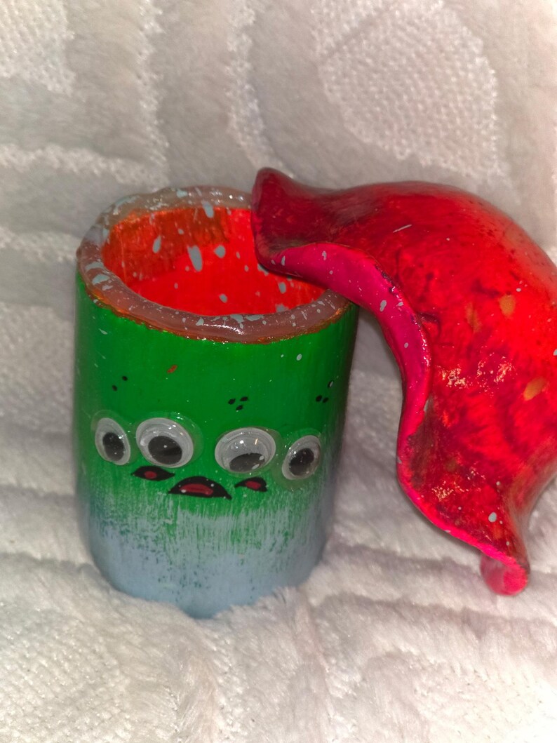 Handmade Monster Mushroom Jar: Glow-in-the-Dark, Three-Eyed Woodland Creature Storage image 2