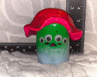 Handmade Monster Mushroom Jar: Glow-in-the-Dark, Three-Eyed Woodland Creature Storage