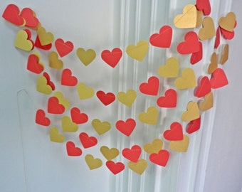 Valentines day, gold and red heart garland  Wedding garland, Home decoration