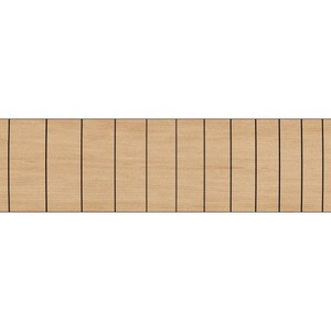 Op de afbeelding: Een close-up van een houten gitaar toets met 21 frets.