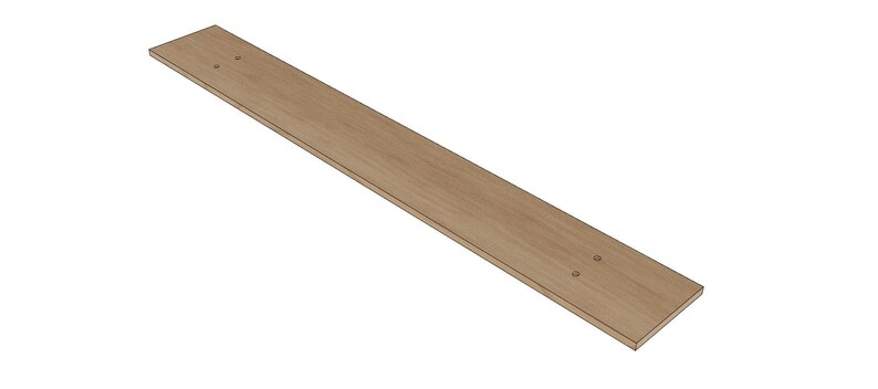 May include: A long, narrow, wooden shelf with two holes drilled into it.