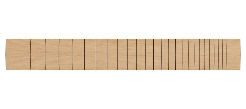 May include: A wooden fretboard with 21 frets, used for a guitar or other stringed instrument.