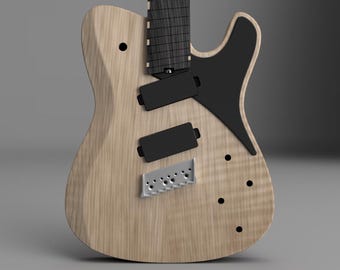 May include: Unfinished natural wood electric guitar body with black pickguard and a bridge pickup.