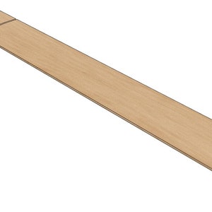Op de afbeelding: Een lange, smalle, lichtbruine houten plank met een licht afgeronde rand.