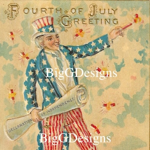 Antique Fourth of July Uncle Sam patriotic postcard digital download printable instant image clip art