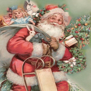 Père Noël antique et jouets traîneau carte de Noël Téléchargement numérique image clipart imprimable instantanée