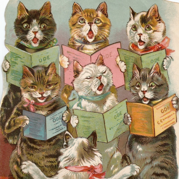 Vintage Tuck children's book illustration cat choir singing cats digital download printable instant image