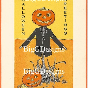 Antike Halloween Grüße Postkarte Kürbis Jack o' Lantern Vogelscheuche digitaler Download druckbare sofort Bildclipart