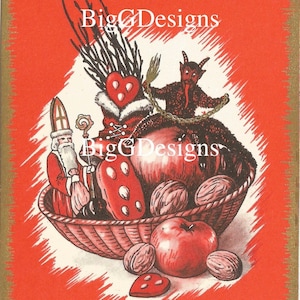 Vintage Krampus St. Nikolaus Weihnachten Postkarte digitaler Download druckbares Bild ClipArt