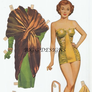 Five pages vintage paper doll and clothes outfits digital download printable instant image clip art
