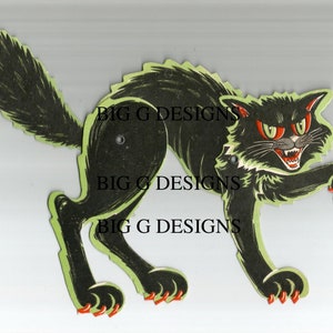 Vintage Halloween Beistle beängstigend schwarz unheimlich Kratzer Katze grün Rand sterben Schnitt digitaler Download druckbare Sofortbild ClipArt